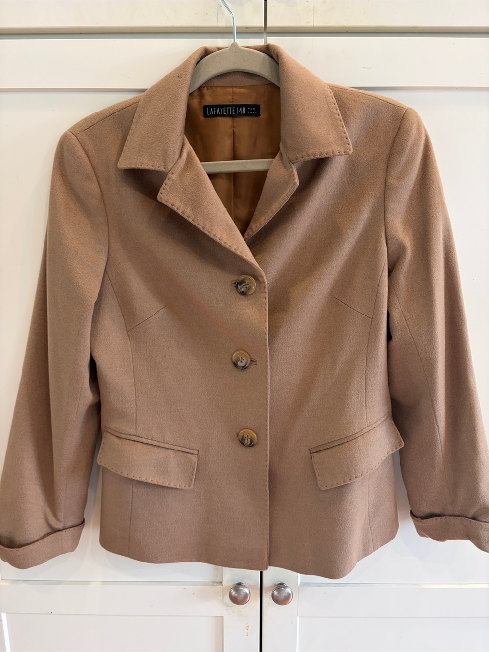 Lafayette 148 New York Camel  Wool Angora Blazer Luigi Colombo Italian Fabric